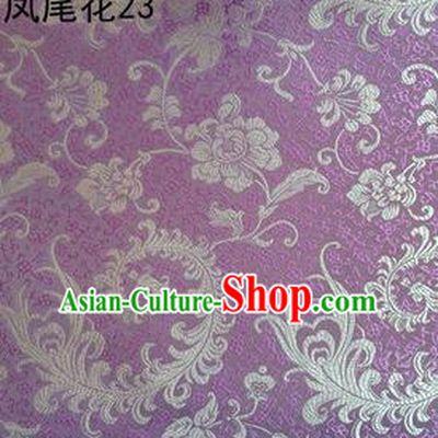 Traditional Asian Chinese Handmade Embroidery Golden Ombre Peony Flowers Satin Lilac Silk Fabric, Top Grade Nanjing Brocade Tang Suit Hanfu Clothing Fabric Cheongsam Cloth Material