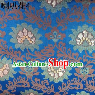 Traditional Asian Chinese Handmade Embroidery Petunia Flowers Satin Blue Silk Fabric, Top Grade Nanjing Brocade Tang Suit Hanfu Clothing Fabric Cheongsam Cloth Material