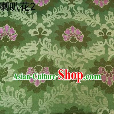 Traditional Asian Chinese Handmade Embroidery Petunia Flowers Satin Green Silk Fabric, Top Grade Nanjing Brocade Tang Suit Hanfu Clothing Fabric Cheongsam Cloth Material