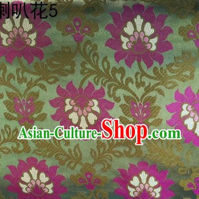 Traditional Asian Chinese Handmade Embroidery Petunia Flowers Satin Light Green Silk Fabric, Top Grade Nanjing Brocade Tang Suit Hanfu Clothing Fabric Cheongsam Cloth Material