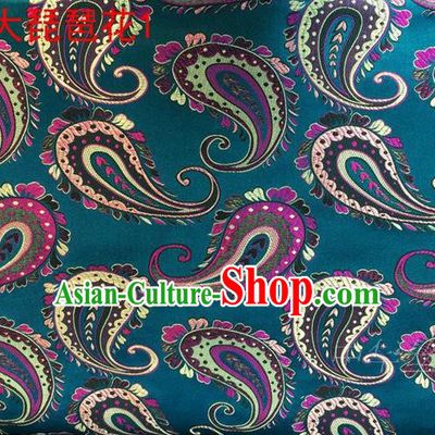 Traditional Asian Chinese Handmade Embroidery Pipa Take Satin Blue Silk Fabric, Top Grade Nanjing Brocade Ancient Costume Tang Suit Hanfu Clothing Fabric Cheongsam Cloth Material