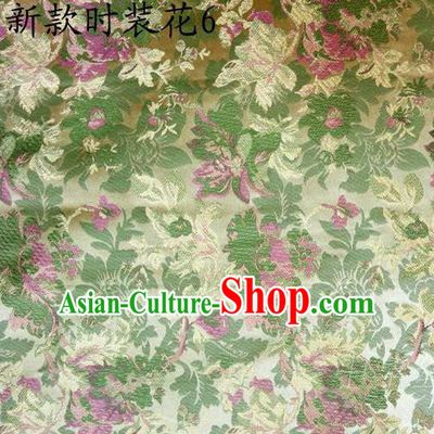 Traditional Asian Chinese Handmade Printing Flowers Satin Yellow Silk Fabric, Top Grade Nanjing Brocade Tang Suit Hanfu Clothing Fabric Cheongsam Cloth Material