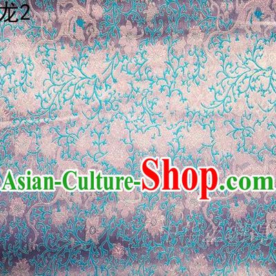 Traditional Asian Chinese Handmade Embroidery Dragon Flowers Satin Blue Silk Fabric, Top Grade Nanjing Brocade Ancient Costume Tang Suit Hanfu Clothing Fabric Cheongsam Cloth Material