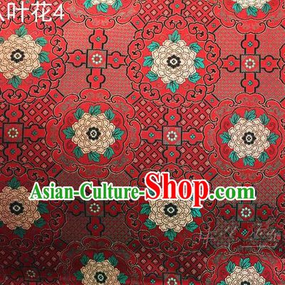 Traditional Asian Chinese Handmade Embroidery Flowers Mongolian Robe Satin Red Silk Fabric, Top Grade Nanjing Brocade Ancient Costume Tang Suit Hanfu Clothing Fabric Cheongsam Cloth Material
