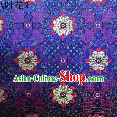 Traditional Asian Chinese Handmade Embroidery Flowers Mongolian Robe Satin Blue Silk Fabric, Top Grade Nanjing Brocade Ancient Costume Tang Suit Hanfu Clothing Fabric Cheongsam Cloth Material
