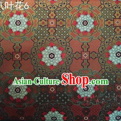 Traditional Asian Chinese Handmade Embroidery Flowers Mongolian Robe Satin Brown Silk Fabric, Top Grade Nanjing Brocade Ancient Costume Tang Suit Hanfu Clothing Fabric Cheongsam Cloth Material
