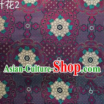 Traditional Asian Chinese Handmade Embroidery Flowers Mongolian Robe Satin Purple Silk Fabric, Top Grade Nanjing Brocade Ancient Costume Tang Suit Hanfu Clothing Fabric Cheongsam Cloth Material