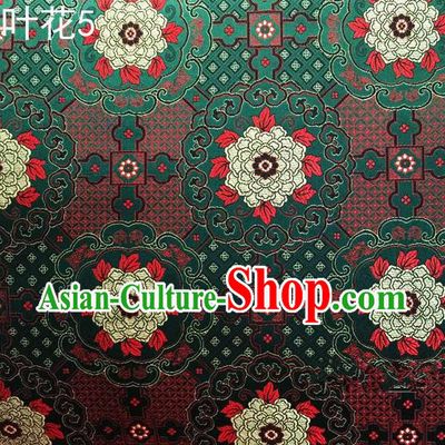 Traditional Asian Chinese Handmade Embroidery Flowers Mongolian Robe Satin Green Silk Fabric, Top Grade Nanjing Brocade Ancient Costume Tang Suit Hanfu Clothing Fabric Cheongsam Cloth Material