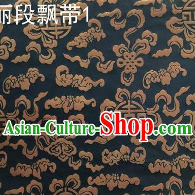 Traditional Asian Chinese Handmade Embroidery Ribbons Mongolian Robe Satin Black Silk Fabric, Top Grade Nanjing Brocade Ancient Costume Tang Suit Hanfu Clothing Fabric Cheongsam Cloth Material