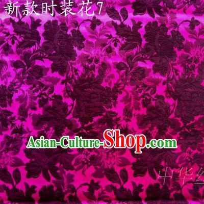 Traditional Asian Chinese Handmade Printing Flowers Satin Rosy Silk Fabric, Top Grade Nanjing Brocade Tang Suit Hanfu Clothing Fabric Cheongsam Cloth Material