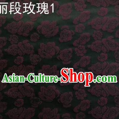 Traditional Asian Chinese Handmade Embroidery Roses Satin Black Silk Fabric, Top Grade Nanjing Brocade Ancient Costume Tang Suit Hanfu Clothing Fabric Cheongsam Cloth Material