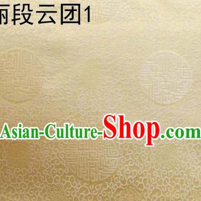 Traditional Asian Chinese Handmade Embroidery Auspicious Clouds Satin Golden Tang Suit Silk Fabric, Top Grade Nanjing Brocade Ancient Costume Hanfu Clothing Fabric Cheongsam Cloth Material