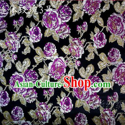Traditional Asian Chinese Handmade Printing Roses Flowers Satin Black Silk Fabric, Top Grade Nanjing Brocade Tang Suit Hanfu Clothing Fabric Cheongsam Cloth Material