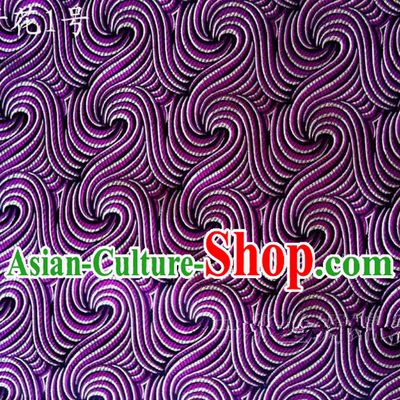 Traditional Asian Chinese Handmade Printing Spiral Structure Satin Purple Silk Fabric, Top Grade Nanjing Brocade Tang Suit Hanfu Clothing Fabric Cheongsam Cloth Material