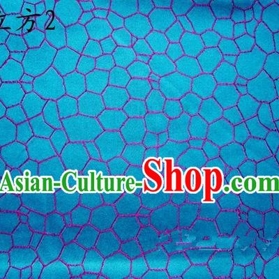 Traditional Asian Chinese Handmade Printing Water Cube Structure Satin Blue Silk Fabric, Top Grade Nanjing Brocade Tang Suit Hanfu Clothing Fabric Cheongsam Cloth Material