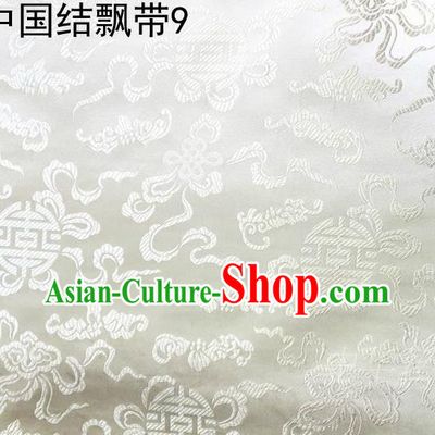 Traditional Asian Chinese Handmade Embroidery Chinese Knot Ribbons Satin White Silk Fabric, Top Grade Nanjing Brocade Tang Suit Hanfu Fabric Mattress Cover Cloth Material