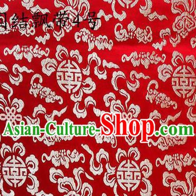 Traditional Asian Chinese Handmade Embroidery Chinese Knot Ribbons Satin Red Silk Fabric, Top Grade Nanjing Brocade Tang Suit Hanfu Fabric Cheongsam Cloth Material
