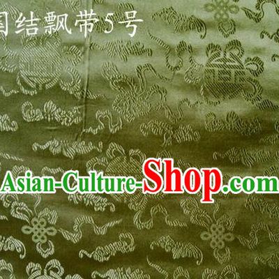 Traditional Asian Chinese Handmade Embroidery Chinese Knot Ribbons Satin Green Silk Fabric, Top Grade Nanjing Brocade Tang Suit Hanfu Fabric Cheongsam Cloth Material