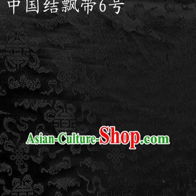 Traditional Asian Chinese Handmade Embroidery Chinese Knot Ribbons Satin Black Silk Fabric, Top Grade Nanjing Brocade Tang Suit Hanfu Fabric Cheongsam Cloth Material