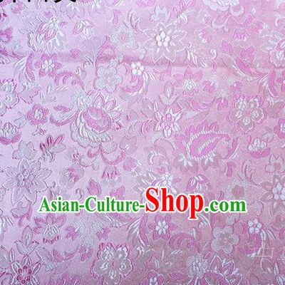 Traditional Asian Chinese Handmade Embroidery Flowers Satin Pink Silk Fabric, Top Grade Nanjing Brocade Tang Suit Hanfu Wedding Clothing Fabric Cheongsam Cloth Material