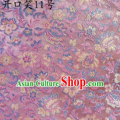 Traditional Asian Chinese Handmade Embroidery Colorful Flowers Satin Pink Silk Fabric, Top Grade Nanjing Brocade Tang Suit Hanfu Wedding Clothing Fabric Cheongsam Cloth Material