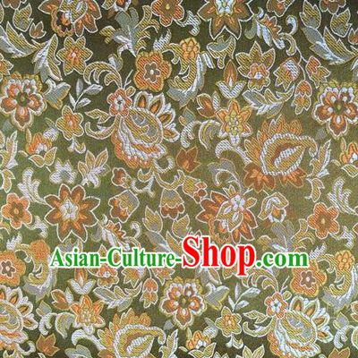 Traditional Asian Chinese Handmade Embroidery Flowers Satin Green Silk Fabric, Top Grade Nanjing Brocade Tang Suit Hanfu Wedding Clothing Fabric Cheongsam Cloth Material
