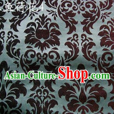 Traditional Asian Chinese Handmade Embroidery Lotus Flowers Fishes Satin Grey Silk Fabric, Top Grade Nanjing Brocade Tang Suit Hanfu Wedding Tibetan Clothing Fabric Cheongsam Cloth Material