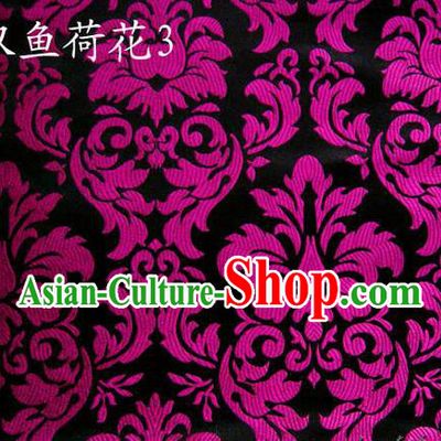 Traditional Asian Chinese Handmade Embroidery Purple Lotus Flowers Fishes Satin Black Silk Fabric, Top Grade Nanjing Brocade Tang Suit Hanfu Wedding Tibetan Clothing Fabric Cheongsam Cloth Material
