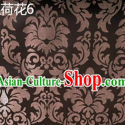 Traditional Asian Chinese Handmade Embroidery Lotus Flowers Fishes Satin Brown Silk Fabric, Top Grade Nanjing Brocade Tang Suit Hanfu Wedding Tibetan Clothing Fabric Cheongsam Cloth Material