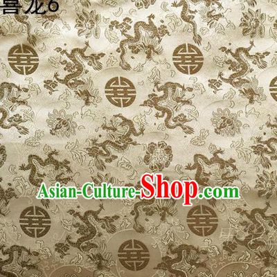 Traditional Asian Chinese Handmade Embroidery Happiness Dragon Satin Light Golden Silk Fabric, Top Grade Nanjing Brocade Tang Suit Hanfu Tibetan Clothing Fabric Cheongsam Cloth Material