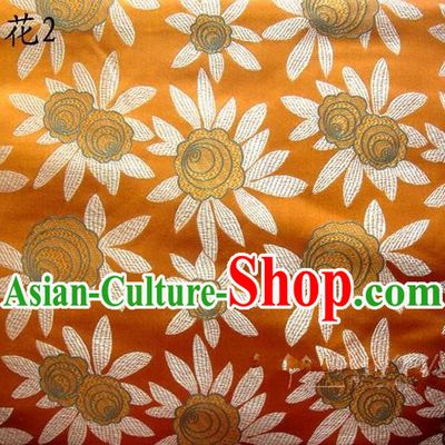 Traditional Asian Chinese Handmade Embroidery Pineapple Flowers Satin Yellow Silk Fabric, Top Grade Nanjing Brocade Tang Suit Hanfu Tibetan Clothing Fabric Cheongsam Cloth Material