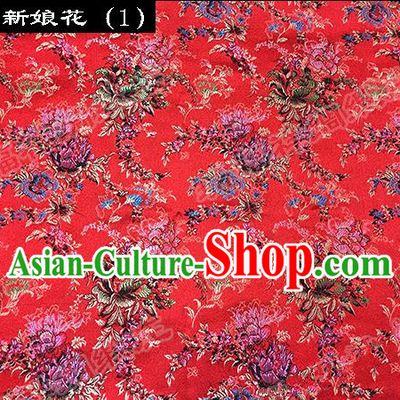 Traditional Asian Chinese Handmade Embroidery Butterfly Peony Satin Red Silk Fabric, Top Grade Nanjing Brocade Tang Suit Hanfu Clothing Fabric Cheongsam Cloth Material