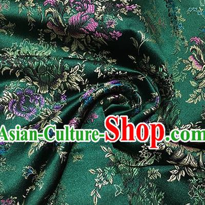 Traditional Asian Chinese Handmade Embroidery Butterfly Peony Satin Green Silk Fabric, Top Grade Nanjing Brocade Tang Suit Hanfu Clothing Fabric Cheongsam Cloth Material