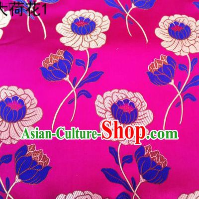 Traditional Asian Chinese Handmade Embroidery Lotus Satin Rosy Silk Fabric, Top Grade Nanjing Brocade Tang Suit Hanfu Clothing Fabric Cheongsam Cloth Material