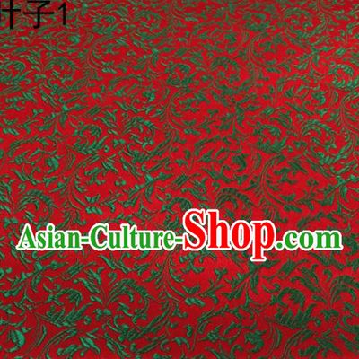Traditional Asian Chinese Handmade Embroidery Green Wheat Leaf Satin Silk Fabric, Top Grade Nanjing Red Brocade Tang Suit Hanfu Clothing Fabric Cheongsam Cloth Material