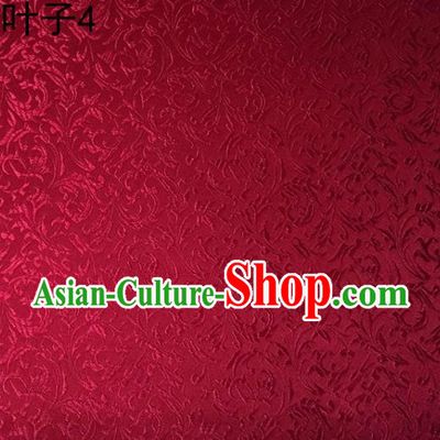 Traditional Asian Chinese Handmade Embroidery Wheat Leaf Satin Silk Fabric, Top Grade Nanjing Wine Red Brocade Tang Suit Hanfu Clothing Fabric Cheongsam Cloth Material
