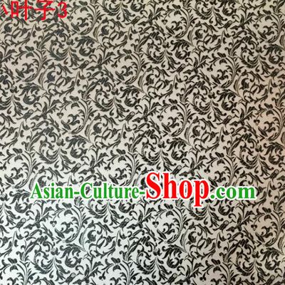 Traditional Asian Chinese Handmade Embroidery Black Wheat Leaf Satin Silk Fabric, Top Grade Nanjing Brocade Tang Suit Hanfu Clothing Fabric Cheongsam Cloth Material