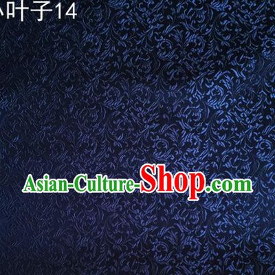 Traditional Asian Chinese Handmade Embroidery Wheat Leaf Satin Silk Fabric, Top Grade Nanjing Navy Brocade Tang Suit Hanfu Clothing Fabric Cheongsam Cloth Material