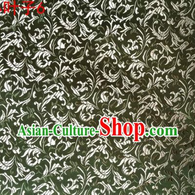 Traditional Asian Chinese Handmade Embroidery Wheat Leaf Satin Silk Fabric, Top Grade Nanjing Olive Green Brocade Tang Suit Hanfu Clothing Fabric Cheongsam Cloth Material