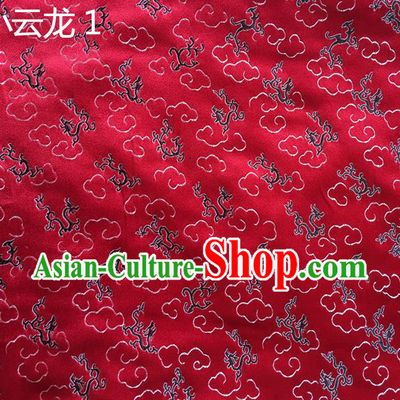 Traditional Asian Chinese Handmade Embroidery Cloud Dragon Satin Red Silk Fabric, Top Grade Nanjing Brocade Tang Suit Hanfu Clothing Fabric Cheongsam Cloth Material