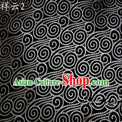 Traditional Asian Chinese Handmade Embroidery Auspicious Clouds Satin Black Silk Fabric, Top Grade Nanjing Brocade Tang Suit Hanfu Clothing Fabric Cheongsam Cloth Material