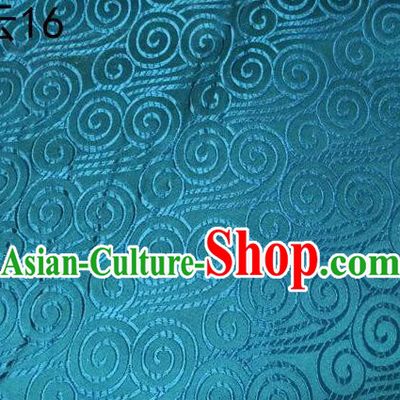 Traditional Asian Chinese Handmade Embroidery Auspicious Clouds Satin Blue Silk Fabric, Top Grade Nanjing Brocade Tang Suit Hanfu Clothing Fabric Cheongsam Cloth Material