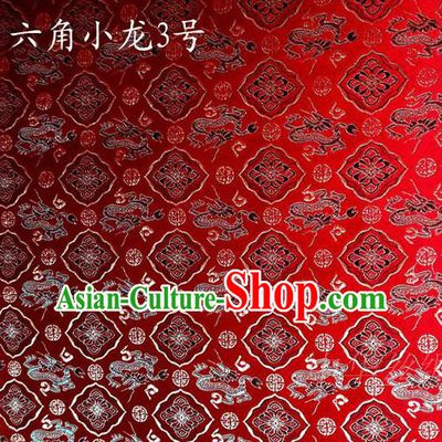 Traditional Asian Chinese Handmade Embroidery Dragons Red Satin Silk Fabric, Top Grade Nanjing Brocade Tang Suit Hanfu Clothing Fabric Cheongsam Cloth Material