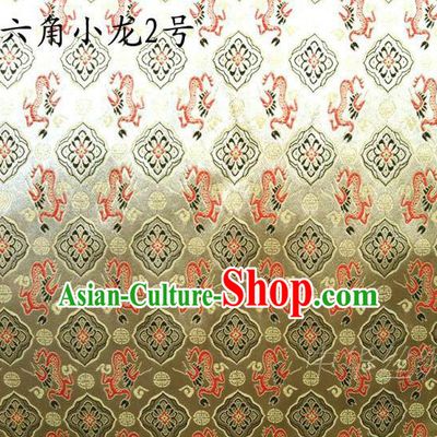 Traditional Asian Chinese Handmade Embroidery Dragons Golden Satin Silk Fabric, Top Grade Nanjing Brocade Tang Suit Hanfu Clothing Fabric Cheongsam Cloth Material