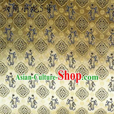 Traditional Asian Chinese Handmade Embroidery Dragons Genuine Golden Satin Silk Fabric, Top Grade Nanjing Brocade Tang Suit Hanfu Clothing Fabric Cheongsam Cloth Material