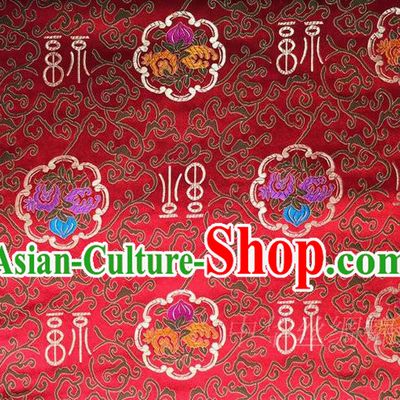 Traditional Asian Chinese Handmade Embroidery Peach Satin Red Tang Suit Silk Fabric, Top Grade Nanjing Brocade Ancient Costume Hanfu Clothing Fabric Cheongsam Cloth Material