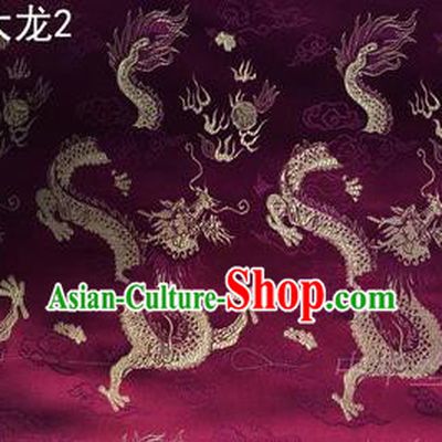Traditional Asian Chinese Handmade Embroidery Dragons Satin Tang Suit Wine Red Silk Fabric, Top Grade Nanjing Brocade Ancient Costume Hanfu Clothing Fabric Cheongsam Cloth Material