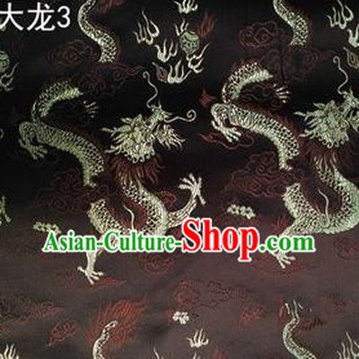 Traditional Asian Chinese Handmade Embroidery Dragons Satin Tang Suit Brown Silk Fabric, Top Grade Nanjing Brocade Ancient Costume Hanfu Clothing Fabric Cheongsam Cloth Material