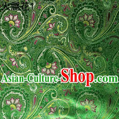 Traditional Asian Chinese Handmade Printing Flowers Satin Tang Suit Green Silk Fabric, Top Grade Nanjing Brocade Ancient Costume Hanfu Clothing Fabric Cheongsam Cloth Material