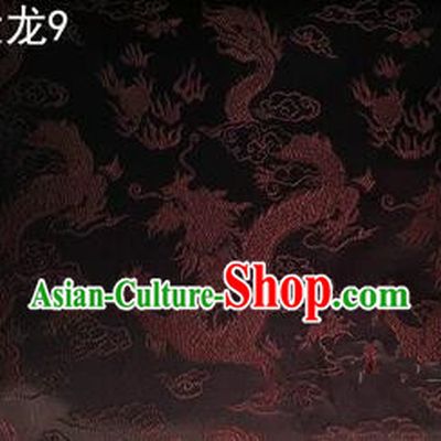 Traditional Asian Chinese Handmade Embroidery Dragons Satin Tang Suit Coffee Silk Fabric, Top Grade Nanjing Brocade Ancient Costume Hanfu Clothing Fabric Cheongsam Cloth Material
